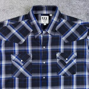 Ely Cattleman Pearl Snap Western Shirt Men's 2XL Plaid Blue White Snap Button
